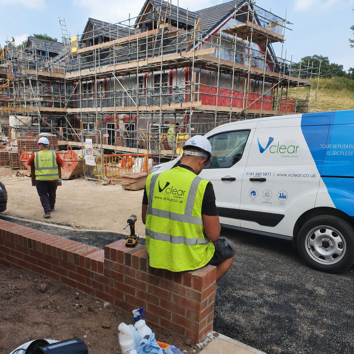 Vclear team on site at a new build post-construction clean