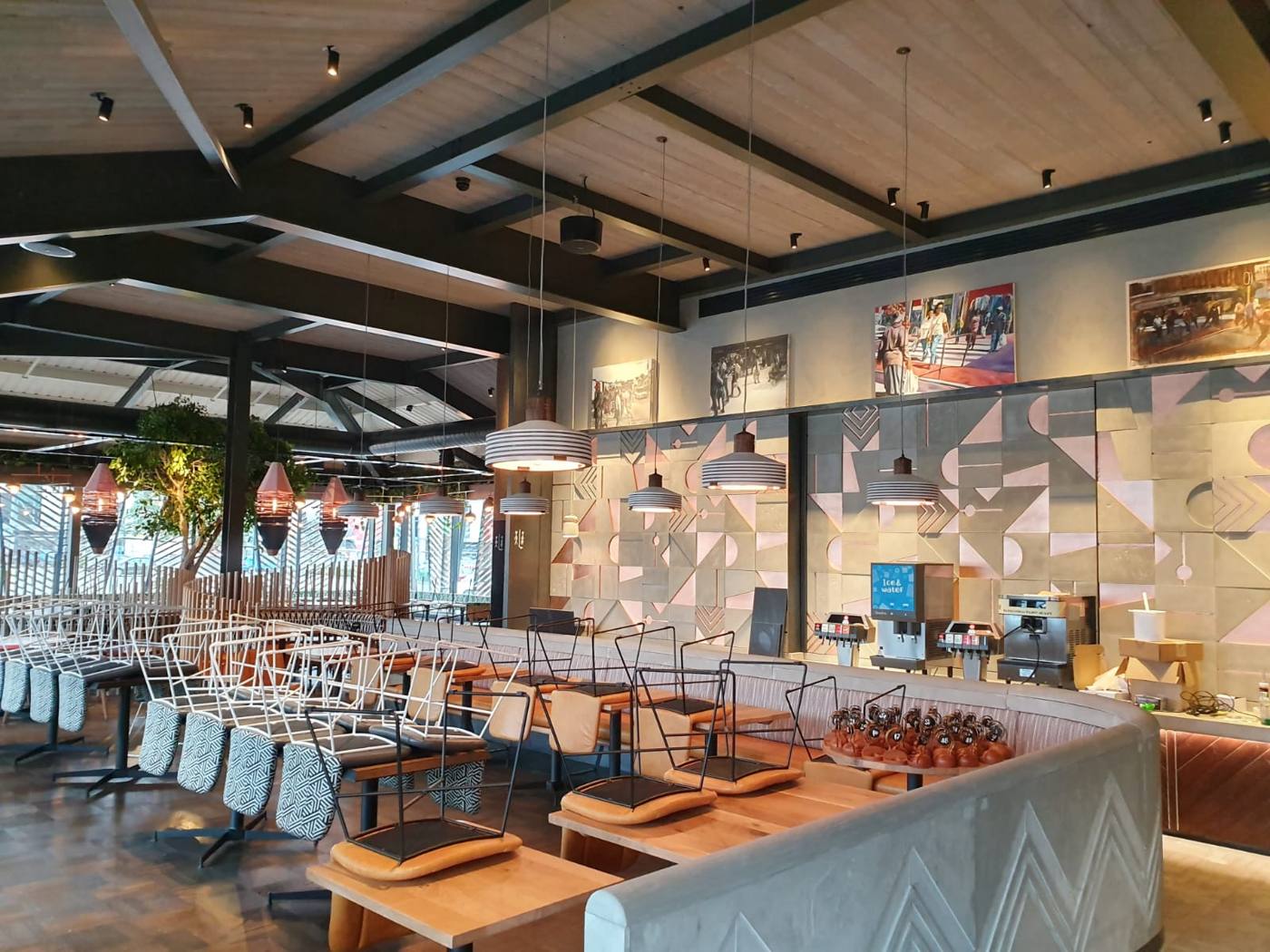 Restaurant dining room cleaned and ready to open